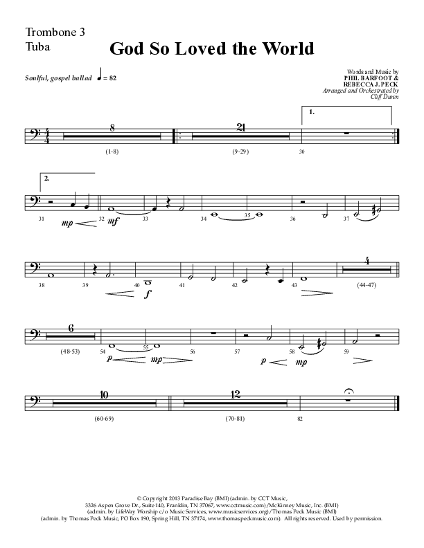 God So Loved The World (Choral Anthem SATB) Trombone 3/Tuba (Lifeway Choral / Arr. Cliff Duren)