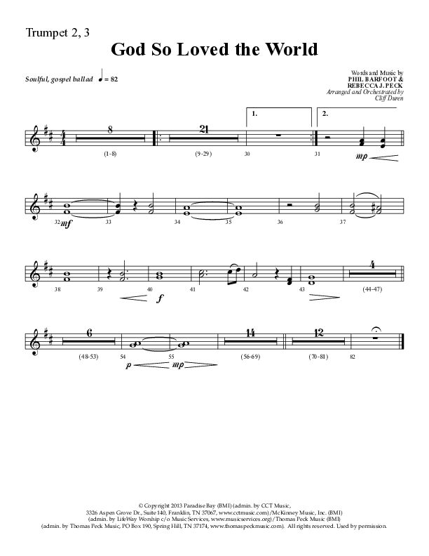 God So Loved The World (Choral Anthem SATB) Trumpet 2/3 (Lifeway Choral / Arr. Cliff Duren)