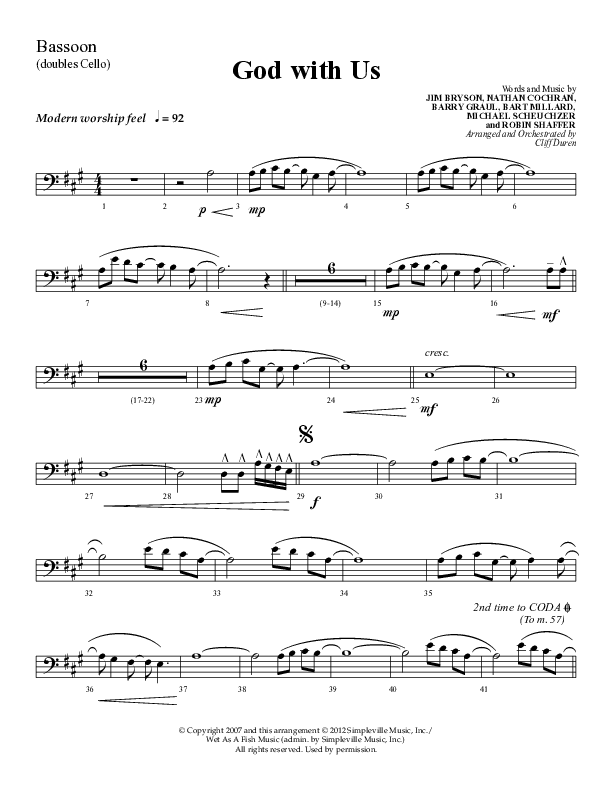 God With Us (Choral Anthem SATB) Bassoon (Lifeway Choral / Arr. Cliff Duren)