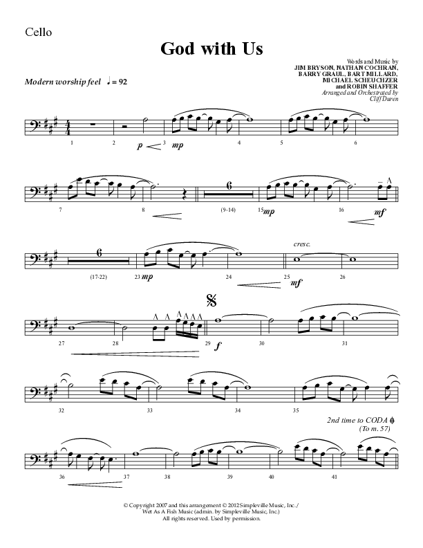 God With Us (Choral Anthem SATB) Cello (Lifeway Choral / Arr. Cliff Duren)