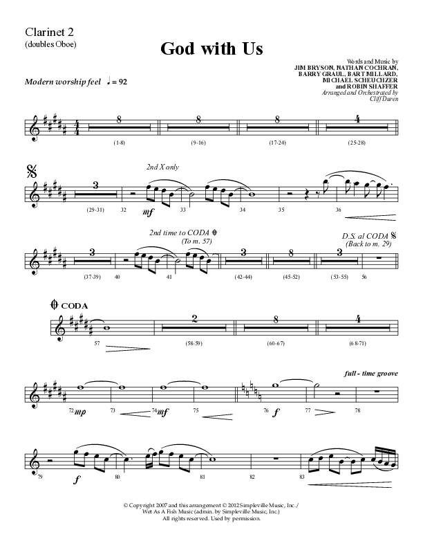 God With Us (Choral Anthem SATB) Clarinet 1/2 (Lifeway Choral / Arr. Cliff Duren)