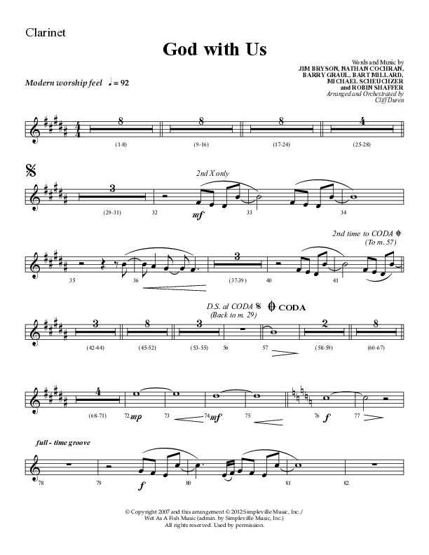 God With Us (Choral Anthem SATB) Clarinet 1/2 (Lifeway Choral / Arr. Cliff Duren)