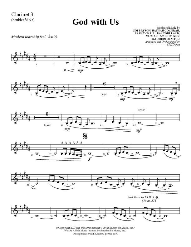 God With Us (Choral Anthem SATB) Clarinet 3 (Lifeway Choral / Arr. Cliff Duren)