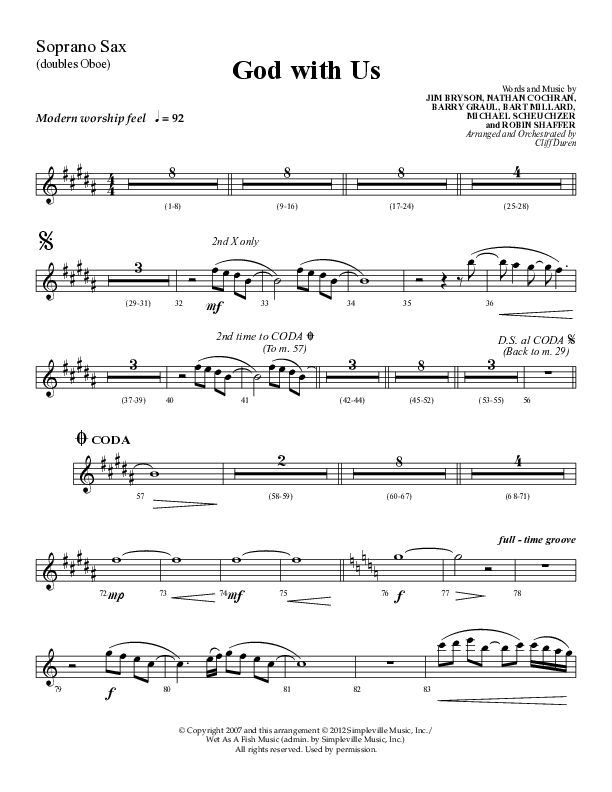 God With Us (Choral Anthem SATB) Soprano Sax (Lifeway Choral / Arr. Cliff Duren)
