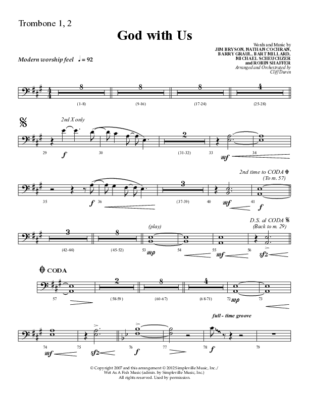 God With Us (Choral Anthem SATB) Trombone 1/2 (Lifeway Choral / Arr. Cliff Duren)