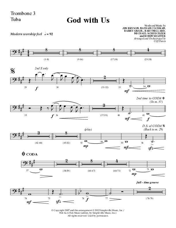 God With Us (Choral Anthem SATB) Trombone 3/Tuba (Lifeway Choral / Arr. Cliff Duren)