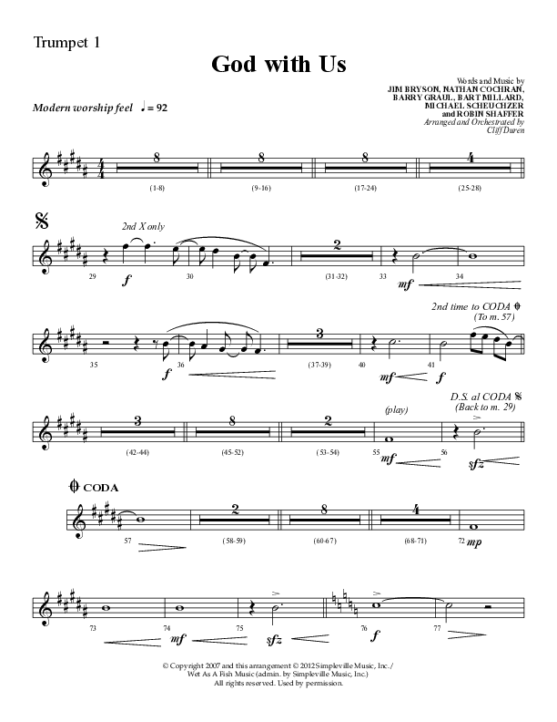 God With Us (Choral Anthem SATB) Trumpet 1 (Lifeway Choral / Arr. Cliff Duren)