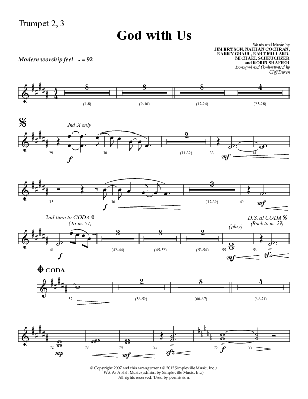 God With Us (Choral Anthem SATB) Trumpet 2/3 (Lifeway Choral / Arr. Cliff Duren)