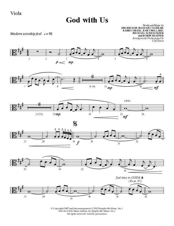 God With Us (Choral Anthem SATB) Viola (Lifeway Choral / Arr. Cliff Duren)