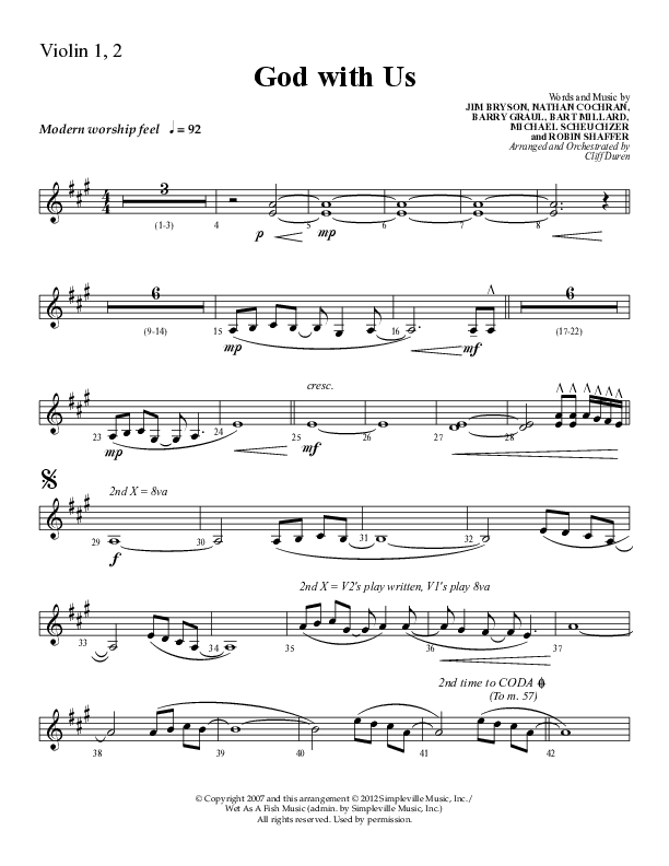 God With Us (Choral Anthem SATB) Violin 1/2 (Lifeway Choral / Arr. Cliff Duren)