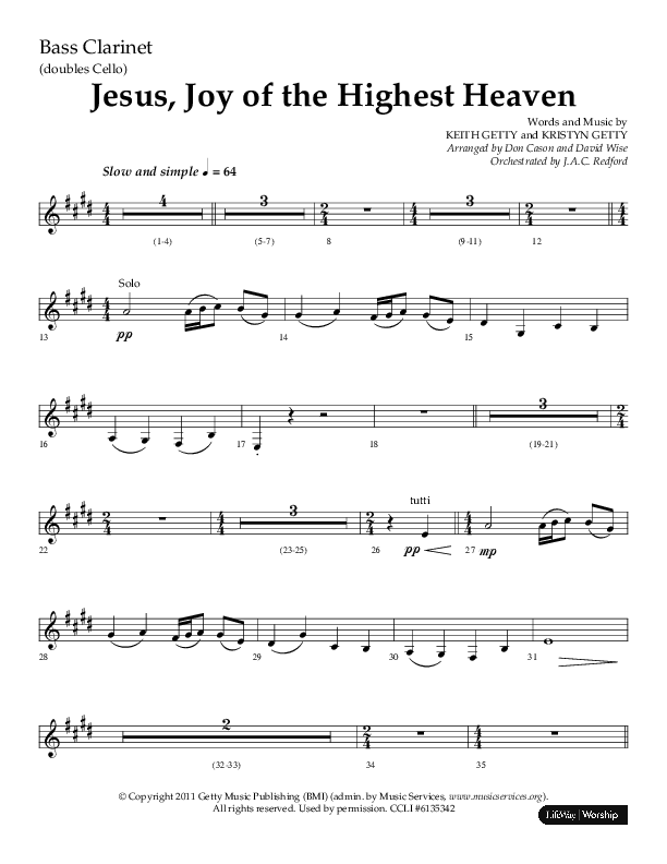 Jesus Joy Of The Highest Heaven (Choral Anthem SATB) Bass Clarinet (Arr. Don Cason / Arr. David Wise / Orch. J.A.C. Redford)
