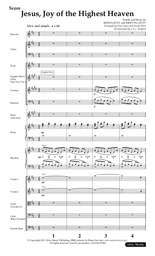 Jesus Joy Of The Highest Heaven (Choral Anthem SATB) Conductor's Score (Arr. Don Cason / Arr. David Wise / Orch. J.A.C. Redford)