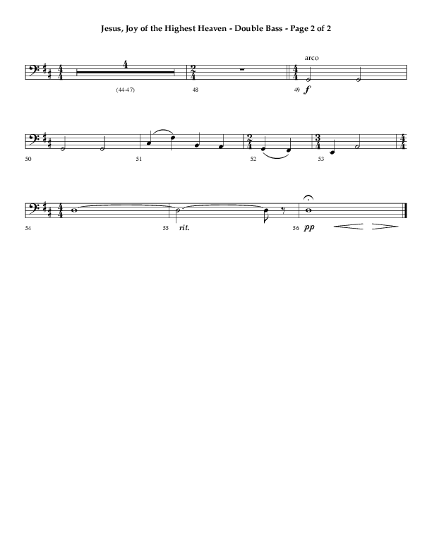 Jesus Joy Of The Highest Heaven (Choral Anthem SATB) Double Bass (Arr. Don Cason / Arr. David Wise / Orch. J.A.C. Redford)