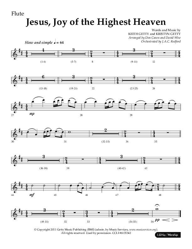 Jesus Joy Of The Highest Heaven (Choral Anthem SATB) Flute (Arr. Don Cason / Arr. David Wise / Orch. J.A.C. Redford)