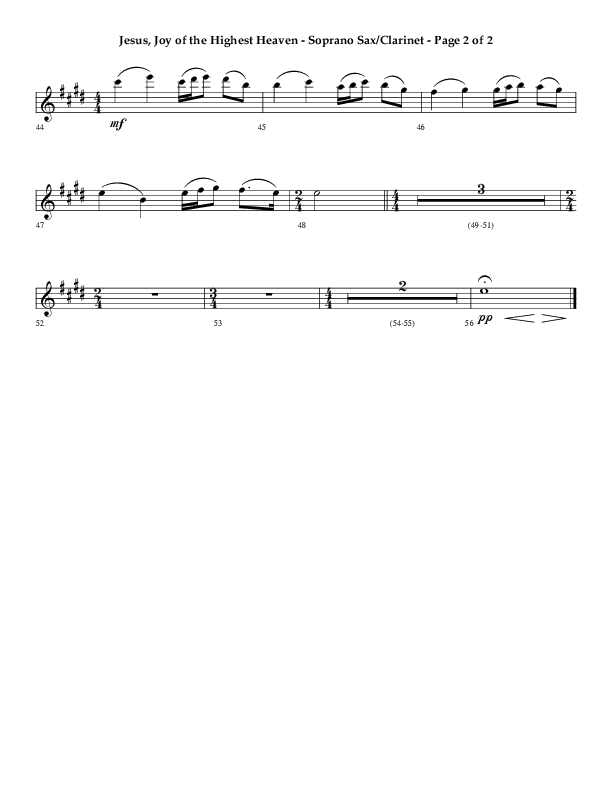 Jesus Joy Of The Highest Heaven (Choral Anthem SATB) Soprano Sax (Arr. Don Cason / Arr. David Wise / Orch. J.A.C. Redford)