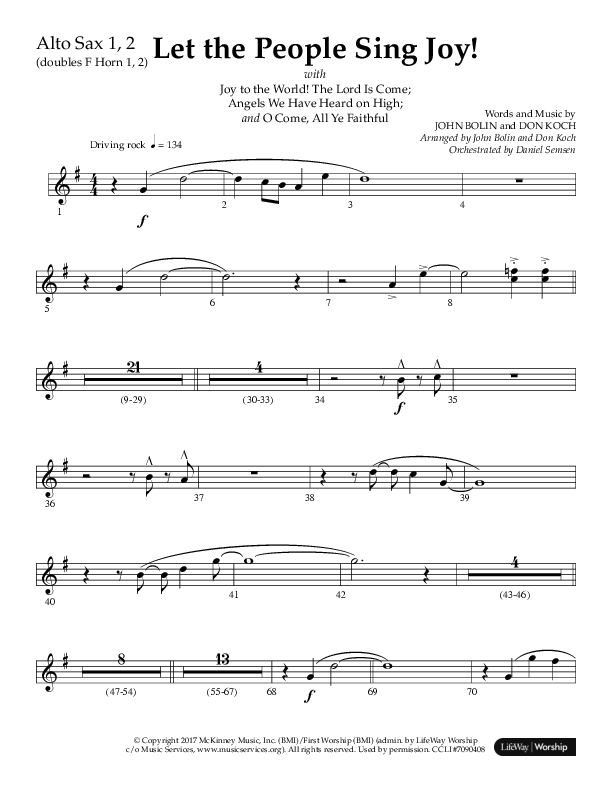 Let The People Sing Joy (Choral Anthem SATB) Alto Sax 1/2 (Arr. John Bolin / Arr. Don Koch / Orch. Daniel Semsen)