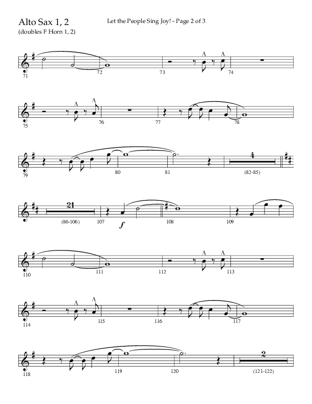 Let The People Sing Joy (Choral Anthem SATB) Alto Sax 1/2 (Arr. John Bolin / Arr. Don Koch / Orch. Daniel Semsen)