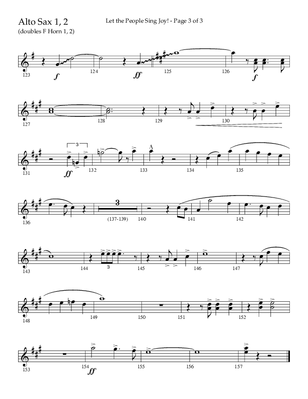 Let The People Sing Joy (Choral Anthem SATB) Alto Sax 1/2 (Arr. John Bolin / Arr. Don Koch / Orch. Daniel Semsen)