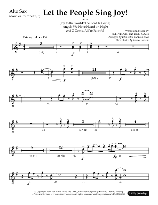 Let The People Sing Joy (Choral Anthem SATB) Alto Sax (Arr. John Bolin / Arr. Don Koch / Orch. Daniel Semsen)