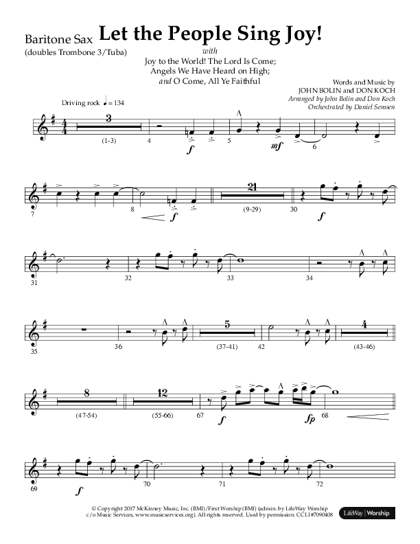 Let The People Sing Joy (Choral Anthem SATB) Bari Sax (Arr. John Bolin / Arr. Don Koch / Orch. Daniel Semsen)