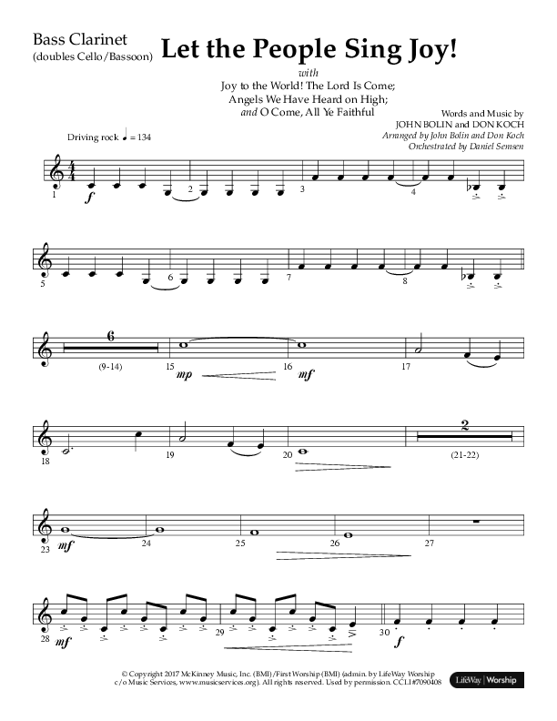 Let The People Sing Joy (Choral Anthem SATB) Bass Clarinet (Arr. John Bolin / Arr. Don Koch / Orch. Daniel Semsen)