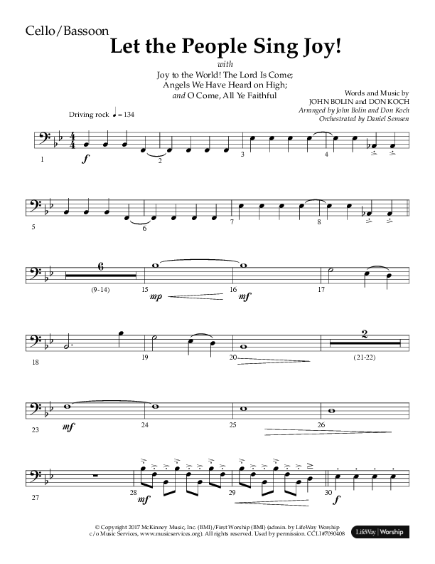 Let The People Sing Joy (Choral Anthem SATB) Cello (Arr. John Bolin / Arr. Don Koch / Orch. Daniel Semsen)