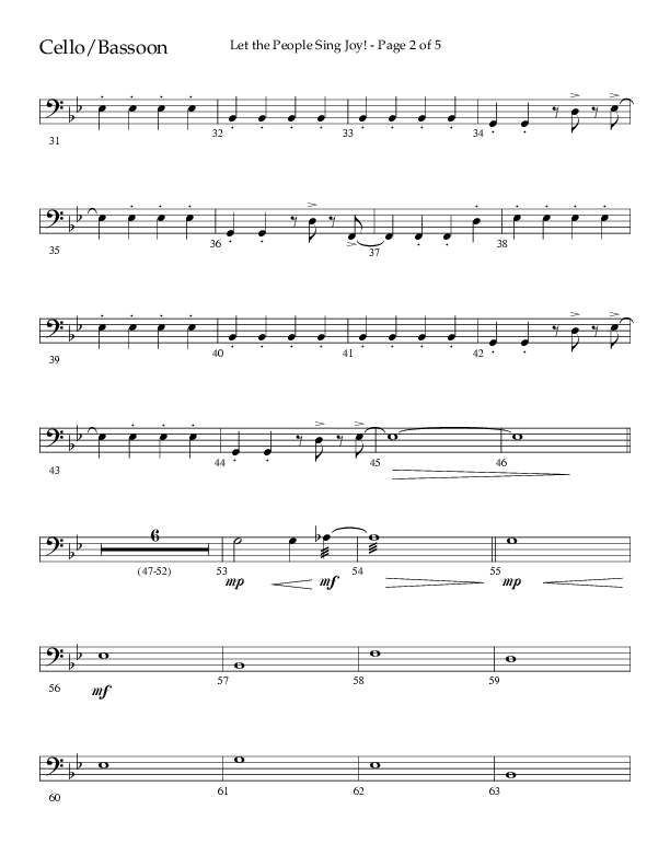 Let The People Sing Joy (Choral Anthem SATB) Cello (Arr. John Bolin / Arr. Don Koch / Orch. Daniel Semsen)