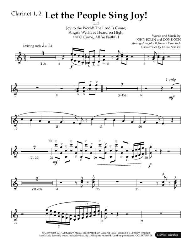 Let The People Sing Joy (Choral Anthem SATB) Clarinet 1/2 (Arr. John Bolin / Arr. Don Koch / Orch. Daniel Semsen)