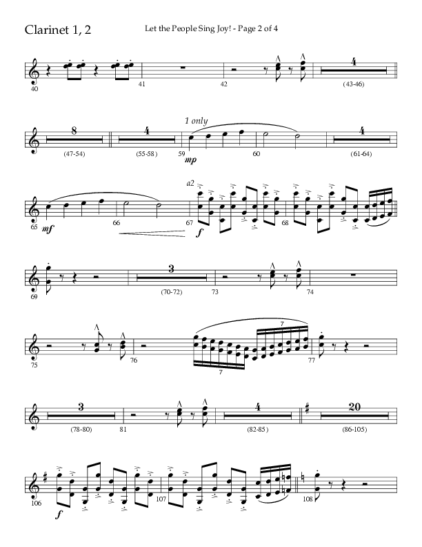 Let The People Sing Joy (Choral Anthem SATB) Clarinet 1/2 (Arr. John Bolin / Arr. Don Koch / Orch. Daniel Semsen)