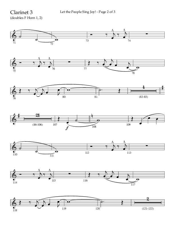 Let The People Sing Joy (Choral Anthem SATB) Clarinet 3 (Arr. John Bolin / Arr. Don Koch / Orch. Daniel Semsen)