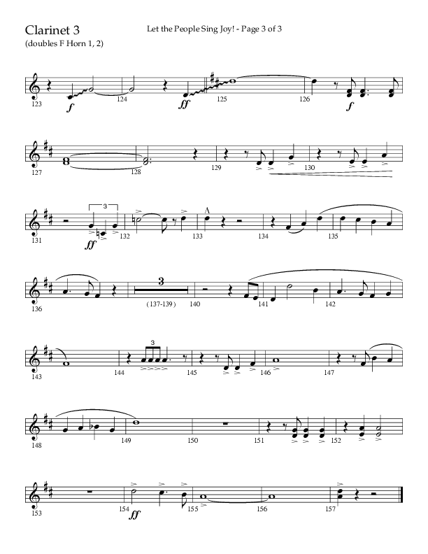 Let The People Sing Joy (Choral Anthem SATB) Clarinet 3 (Arr. John Bolin / Arr. Don Koch / Orch. Daniel Semsen)