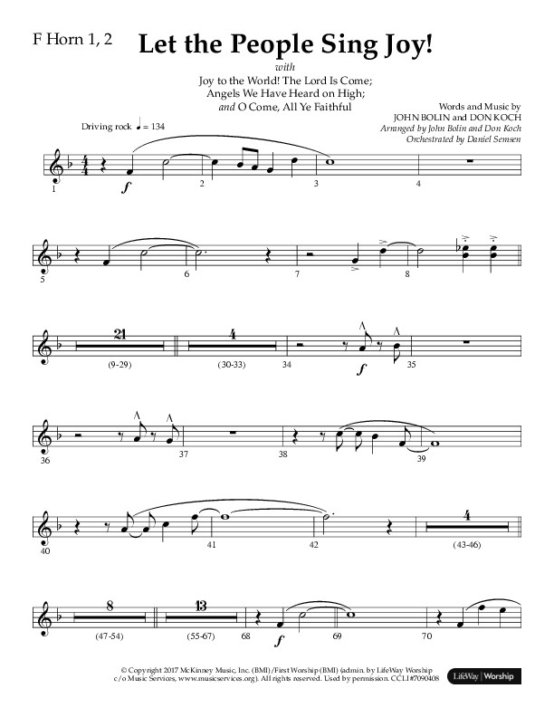 Let The People Sing Joy (Choral Anthem SATB) French Horn 1/2 (Arr. John Bolin / Arr. Don Koch / Orch. Daniel Semsen)