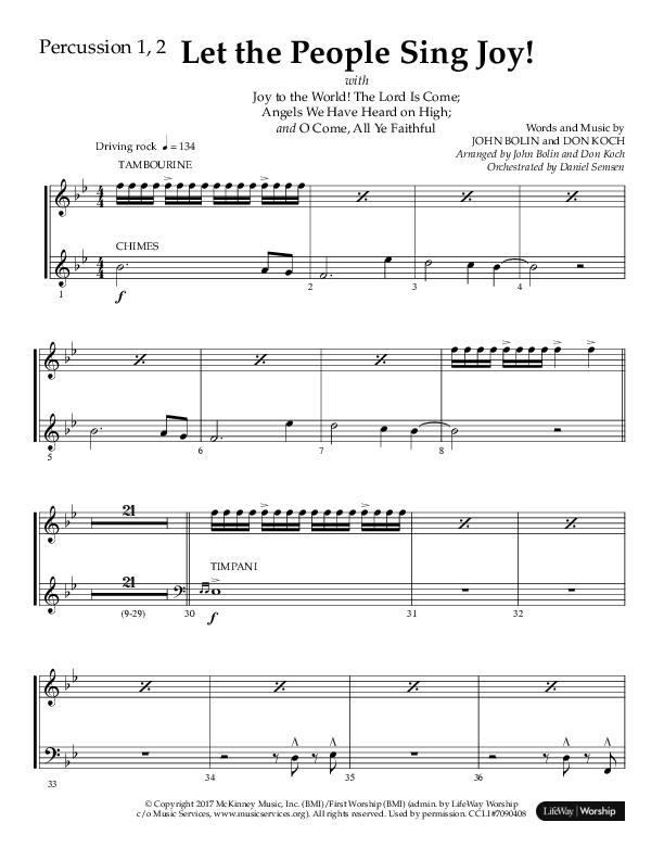 Let The People Sing Joy (Choral Anthem SATB) Percussion 1/2 (Arr. John Bolin / Arr. Don Koch / Orch. Daniel Semsen)