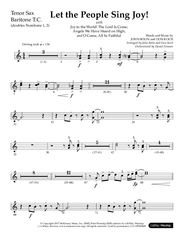 Let The People Sing Joy (Choral Anthem SATB) Tenor Sax/Baritone T.C. (Arr. John Bolin / Arr. Don Koch / Orch. Daniel Semsen)