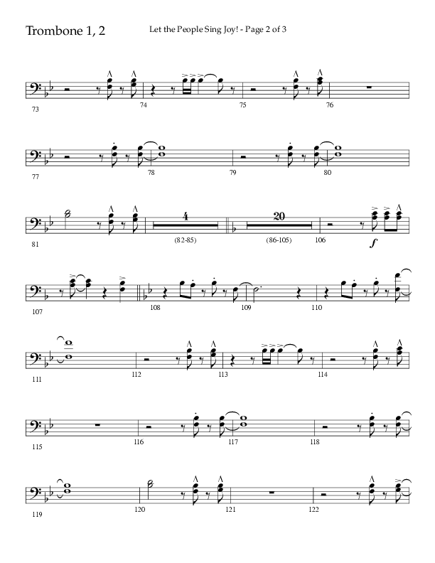 Let The People Sing Joy (Choral Anthem SATB) Trombone 1/2 (Arr. John Bolin / Arr. Don Koch / Orch. Daniel Semsen)