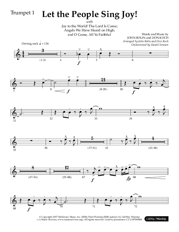 Let The People Sing Joy (Choral Anthem SATB) Trumpet 1 (Arr. John Bolin / Arr. Don Koch / Orch. Daniel Semsen)