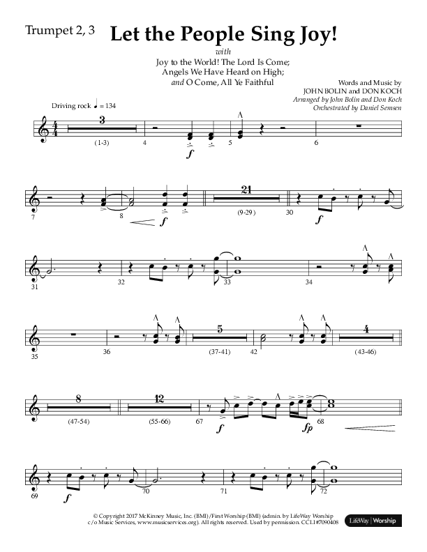 Let The People Sing Joy (Choral Anthem SATB) Trumpet 2/3 (Arr. John Bolin / Arr. Don Koch / Orch. Daniel Semsen)