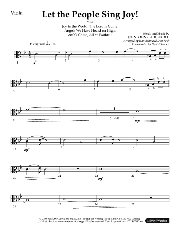 Let The People Sing Joy (Choral Anthem SATB) Viola (Arr. John Bolin / Arr. Don Koch / Orch. Daniel Semsen)