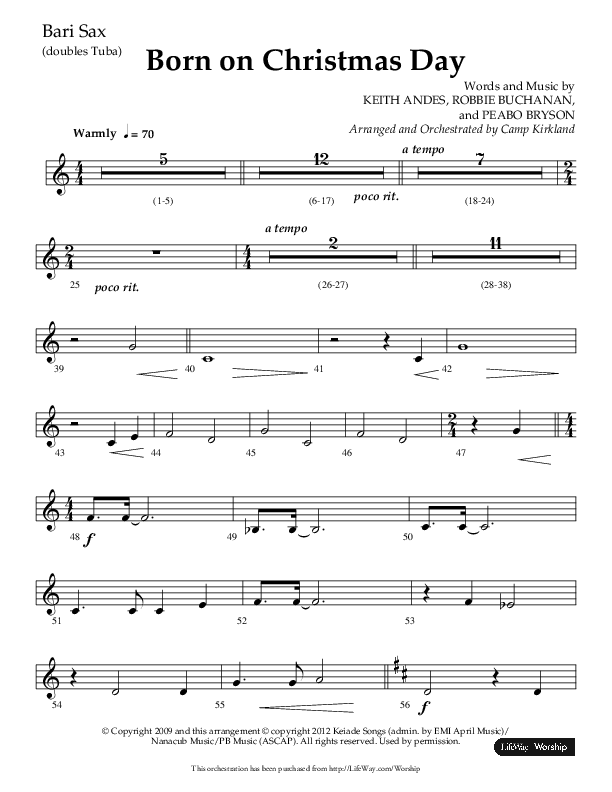 Born On Christmas Day (Choral Anthem SATB) Bari Sax (Lifeway Choral / Arr. Camp Kirkland)