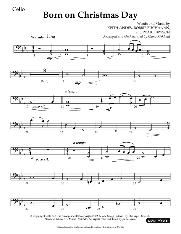 Born On Christmas Day (Choral Anthem SATB) Cello (Lifeway Choral / Arr. Camp Kirkland)