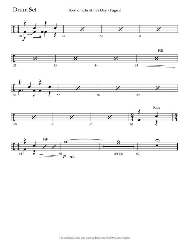 Born On Christmas Day (Choral Anthem SATB) Drum Set (Lifeway Choral / Arr. Camp Kirkland)