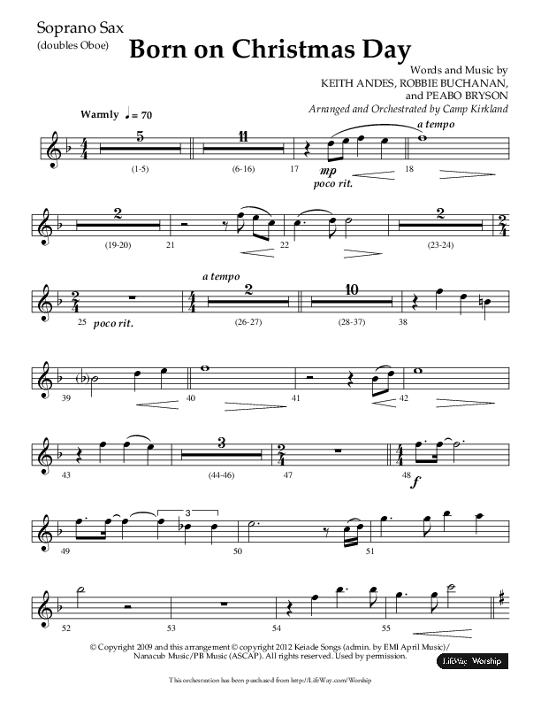Born On Christmas Day (Choral Anthem SATB) Soprano Sax (Lifeway Choral / Arr. Camp Kirkland)