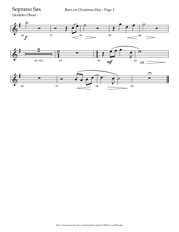 Born On Christmas Day (Choral Anthem SATB) Soprano Sax (Lifeway Choral / Arr. Camp Kirkland)