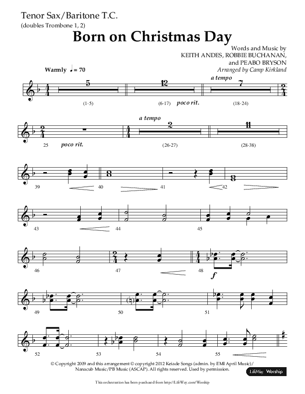 Born On Christmas Day (Choral Anthem SATB) Tenor Sax/Baritone T.C. (Lifeway Choral / Arr. Camp Kirkland)