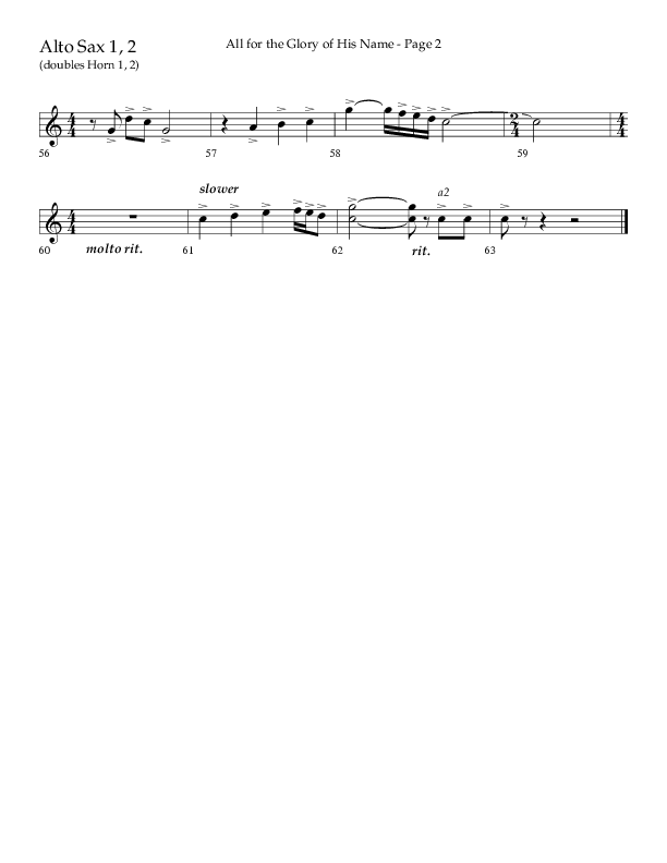 All For The Glory Of His Name (Choral Anthem SATB) Alto Sax 1/2 (Lifeway Choral / Arr. Mike Harland)