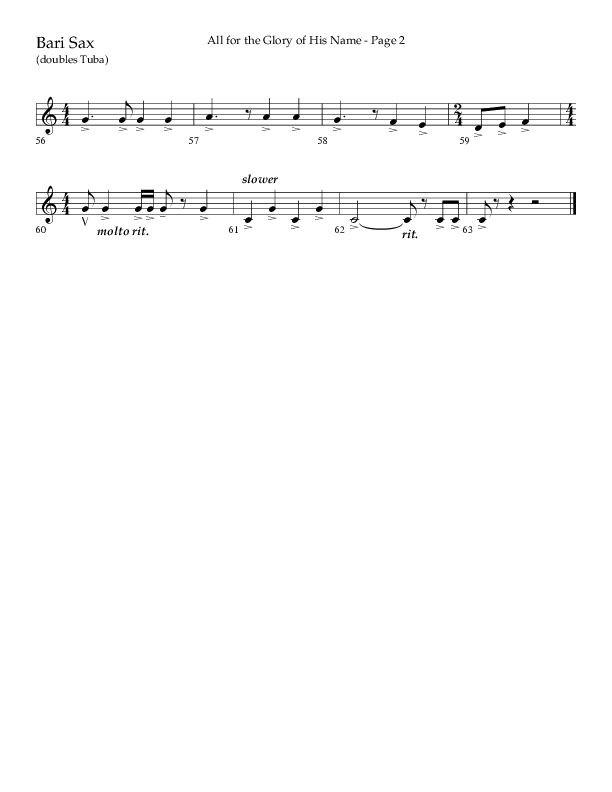 All For The Glory Of His Name (Choral Anthem SATB) Bari Sax (Lifeway Choral / Arr. Mike Harland)