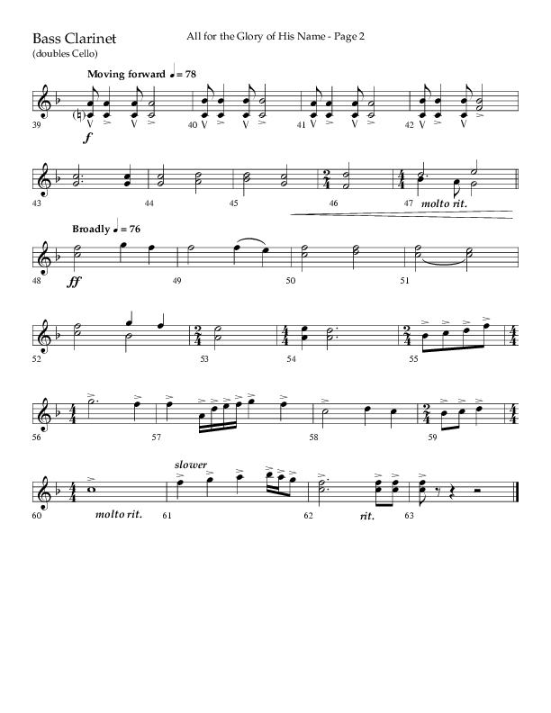 All For The Glory Of His Name (Choral Anthem SATB) Bass Clarinet (Lifeway Choral / Arr. Mike Harland)