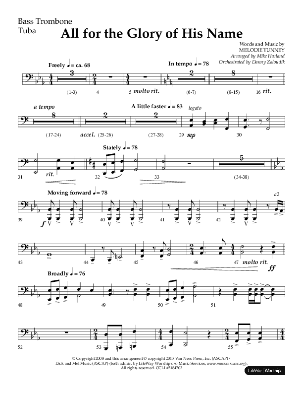All For The Glory Of His Name (Choral Anthem SATB) Orchestration (Lifeway Choral / Arr. Mike Harland)