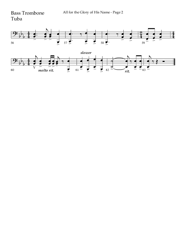 All For The Glory Of His Name (Choral Anthem SATB) Bass Trombone, Tuba (Lifeway Choral / Arr. Mike Harland)