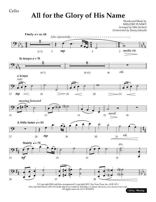 All For The Glory Of His Name (Choral Anthem SATB) Cello (Lifeway Choral / Arr. Mike Harland)